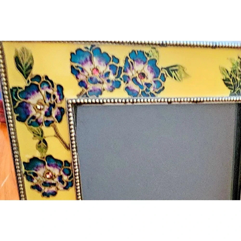 Yellow Floral Metal and Glass Picture Frame 5.5 x 7